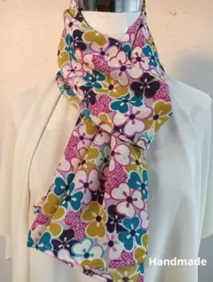 ハンドメイド着物柄ちりめんポリエステル花柄ストール・ショールマフラー
