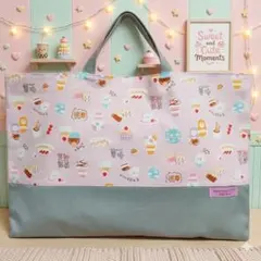 ハンドメイド　レッスンバッグ　サブバッグ　手提げ　図書バッグ　ハングル　ピンク