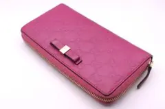 GUCCI グッチ 長財布 グッチシマ 388680 ピンク リボン 美品