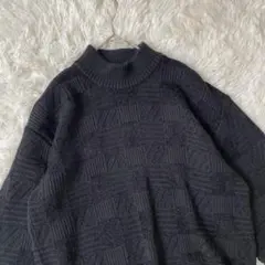 EX-Club　ウール混格子柄モックネックニット　M　ハイネック　◆A564