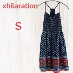 xhiliration ネイビー花柄キャミワンピース S