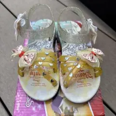 美品！！16cm リボン付きゴールドシルバーサンダル　ベル
