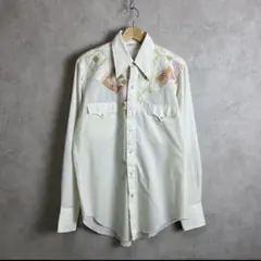 70s USA古着 キルトデザイン 長袖シャツ 白 ヴィンテージ vintage
