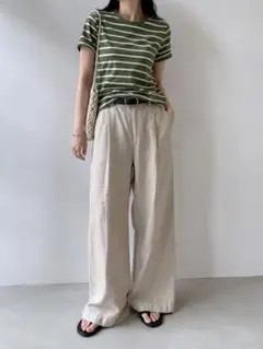 ZARA ボーダー 半袖 Tシャツ グリーンのサムネイル