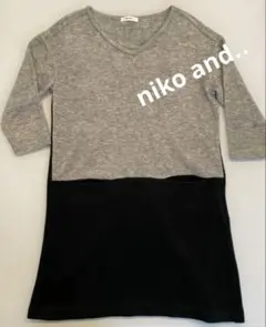 niko and ... Vネック七分袖ニットワンピース グレー・ブラック