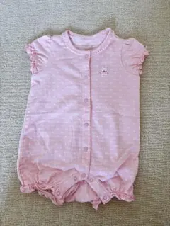 【美品】ミキハウス ピンク ドット柄　半袖ロンパース 70 うさぎ