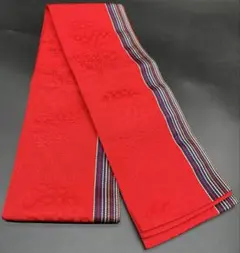 半幅帯　洒落帯　△ 正絹　博多織　花柄　幾何學紋樣　h18