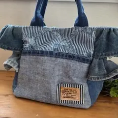 No.1377ハンドメイド☆トートバッグ☆デニムリメイク☆パッチワーク