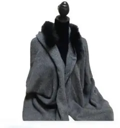 グレー ニット ポンチョ・ケープコート