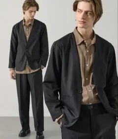 【EASENCE】パウダーツイル セットアップ ノーカラージャケットワイドパンツ