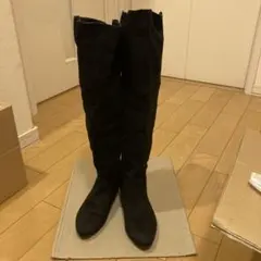 ブラックスエードニーハイブーツ