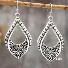 ✨ ヴィンテージ シルバー 幾何学 ティアドロップ ピアス