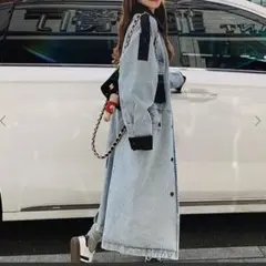 未使用　デニムジャケット　ロングワンピース　バイカラー　異素材　ゆったり　羽織