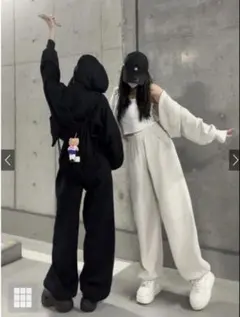 ダブルジップパーカー×2Wayワイドパンツスウェットセットアップ[tu1858]