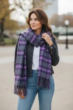 M990☆美品LAURA ASHLEY 紫系 チェック柄 マフラー