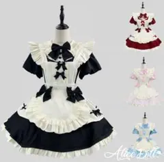 【赤】メイド服 猫耳カチューシャ コスプレ ハロウィン 仮装 Mサイズ