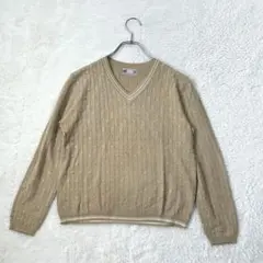 ✨ダックス/M/ベージュ/ケーブル編/Vネックニット/絹100/薄手/春秋冬のサムネイル