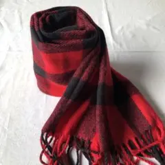 赤と黒のチェック柄マフラー幅34長さ房入れて90