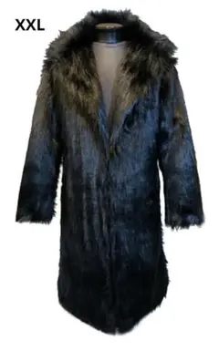 XXL ファーコート メンズ 黒 ブラック ロング チェスターコート ロカビリー