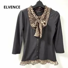 ELVENCE ヒョウ柄リボン付き七分袖トップスLサイズ