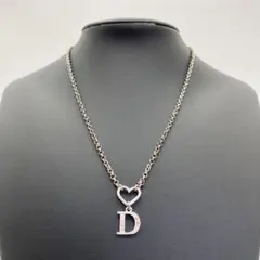 クリスチャンディオール　ネックレス　ハート　Dロゴ　ラインストーン　シルバー