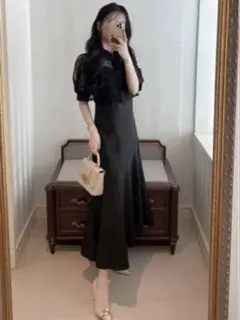 【GRL】花柄レースショート丈ブラウス×マーメイドキャミワンピースセット 美品