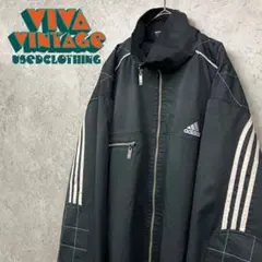 レア【古着】アディダス 刺繍ナイロンジャケット ブラック メンズ2XL