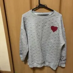 グレー ハート柄 ニットトレーナー XL