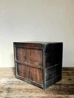 明治〜昭和 古い木箱戸棚 前板はめ込み式 小棚 収納箱 木製 古家具 古道具