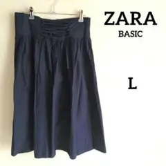 ザラ♡ZARA BASIC 　スカート　ミモレ　ギャザー　フレア　レースアップ