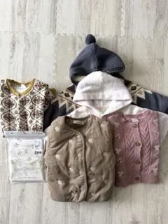 女の子ベビー服セット（カーディガン、コート、ポンチョ、半袖下着、カバーオール)