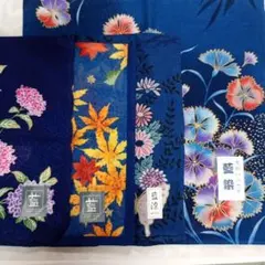 藍染　ハンカチ4枚セット 藍染ハンカチ 　和柄　花柄　紅葉柄　バラ売り不可