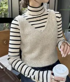 DISCOAT ラメフェザーヤーンキャミ ベスト ベージュ　FREE