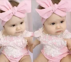 【新品】ピンクレースロンパース80