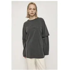 【美品】WASHED LAYER S／L Tシャツ ライトブラック