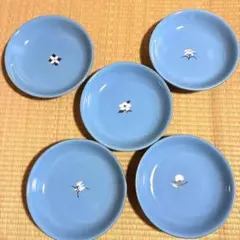 昭和レトロ　たち吉　花もようカレー皿 プレート花柄 青 水色　ブルー　5枚セットのサムネイル