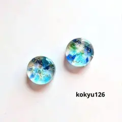 #126 ハンドメイドピアス　イヤリング　レジン　青色琉球ガラス