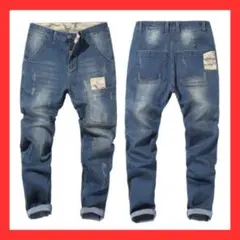 【新品】テーパード デニム 36 ブルー ウエスト ゆったり 大きめ サイズ