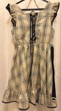 Honey Cinnamon ノースリーブミニワンピース ベージュ系チェック