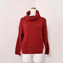 INGNI ケーブル編みニット 長袖タートルネックセーター レッド系【M】