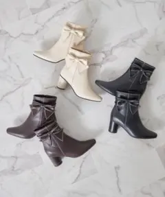 tocco closet ２ＷＡＹリボンベルト付きショートブーツ　ライトベージュ