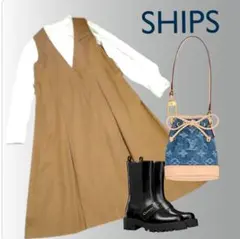 SHIPS☘️Ｖネックウエストプリーツワンピース ジャンスカ