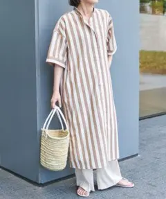 ストライプバンドカラーシャツワンピース