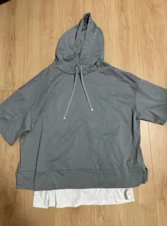 グレー フード授乳口付きパーカー Lサイズ