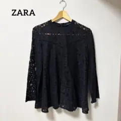ZARA WOMEN ブラックレースフレアブラウス　XS