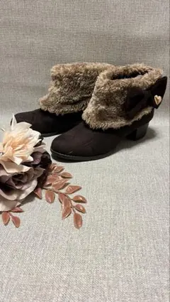 ファー付きブラウンショートブーツ　21㎝