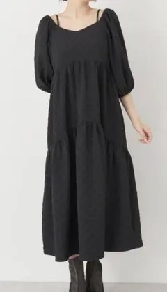 美品　アースミュージックエコロジー　ワンピース　黒　フリーサイズ 裏地付