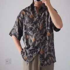 marka パイナップル柄 長袖 アロハシャツ ネイビー サイズ1 マーカ