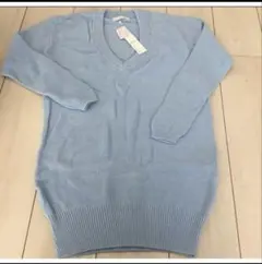春夏　コットン100% GALERIE VIE 水色 Vネック 長袖ニット