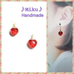 No.1487-D　琉球ガラス♡ちっちゃなハート☆ピアス・イヤリング(レッド)